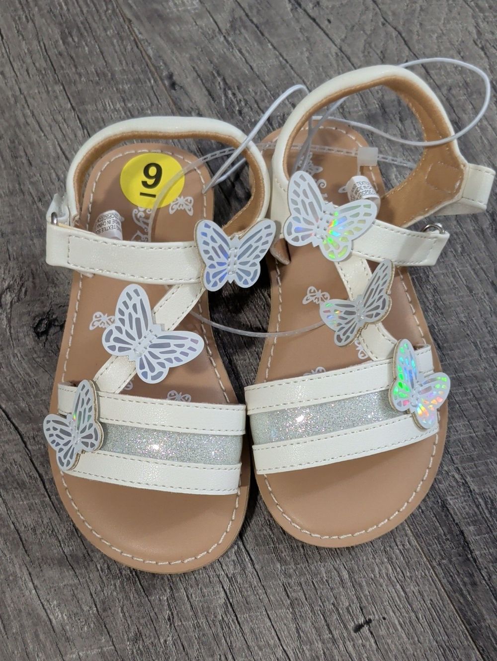 Self Esteem White Glitter Butterfly Sandals for Kids, Toddler 9